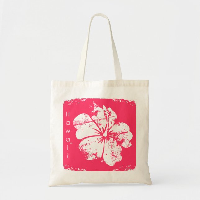 Tote Bag Rose grunge de corail de fleur de ketmie d'Hawaï (Devant)
