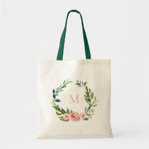 Tote Bag Rose Jardin Floral Wreath Monogramme