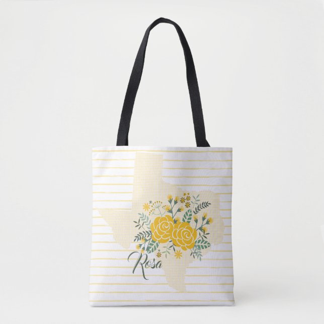 Tote Bag Rose jaune du Texas - Gingham State avec des roses (Devant)