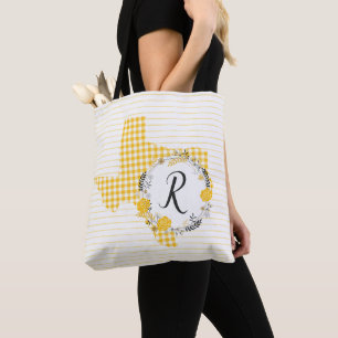 Tote Bag Rose jaune du Texas - monogramme de guingan