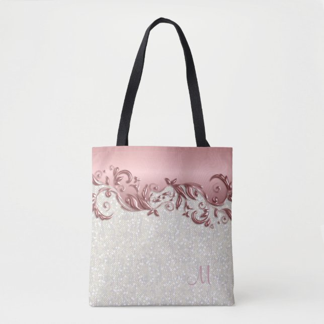 Tote Bag Rose métallique de rose floral avec les confettis (Devant)