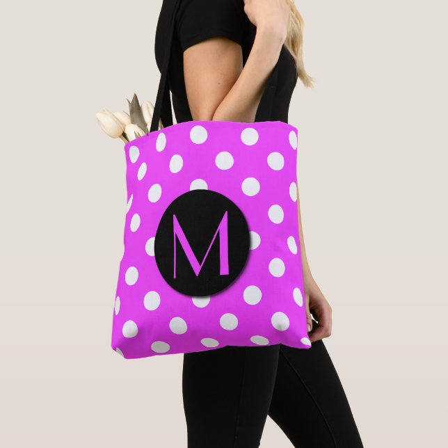 Tote Bag Rose mignon de monogramme de pois (De près)