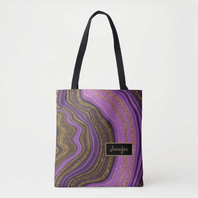 Tote Bag Rose Moderne Agate Cristal Personnaliser Nom (Devant)