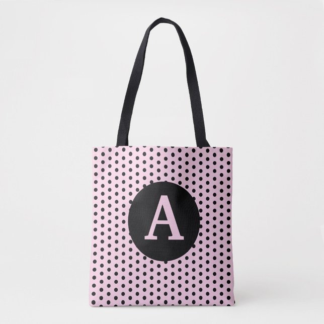 Tote Bag Rose Monogramme mignon avec Pois noirs (Créateur téléchargé)