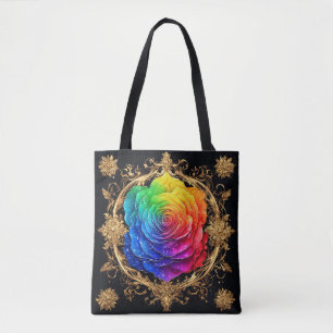 Tote Bag Rose multicolore Ornement Doré Élégance Florale 🌹