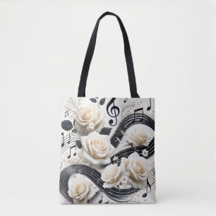 Tote Bag Rose Musicale Romantique – Musique Noir Crème Élég