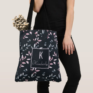 Tote Bag Rose Navy Élégant Tendance Monogramme Initial Nom