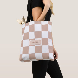 Tote Bag Rose neutre personnalisé À damiers rose pâle
