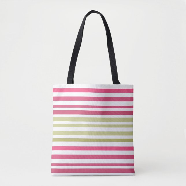 Tote Bag rose olive rayé (Devant)