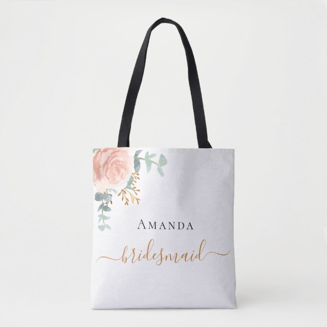 Tote Bag Rose or fleurie eucalyptus verdure Bridesmaid (Devant)