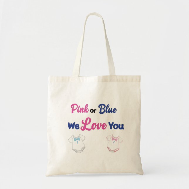 Tote Bag Rose ou Bleu Nous vous aimons avec des combinaison (Devant)