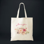 Tote Bag Rose Pâle Floral & Nom<br><div class="desc">Offrez le cadeau d'organisation et aidez avec un sac fourre-tout à cadre floral rose pâle et or personnalisé avec votre nom ou celui de vos amis / famille / cortège de mariée.</div>