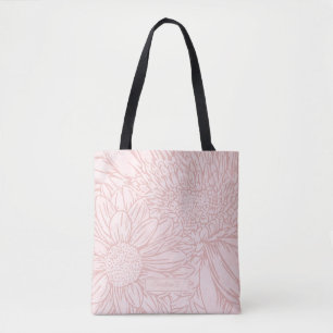 Tote Bag Rose Pâle Grunge avec Nom et Chrysanthèmes