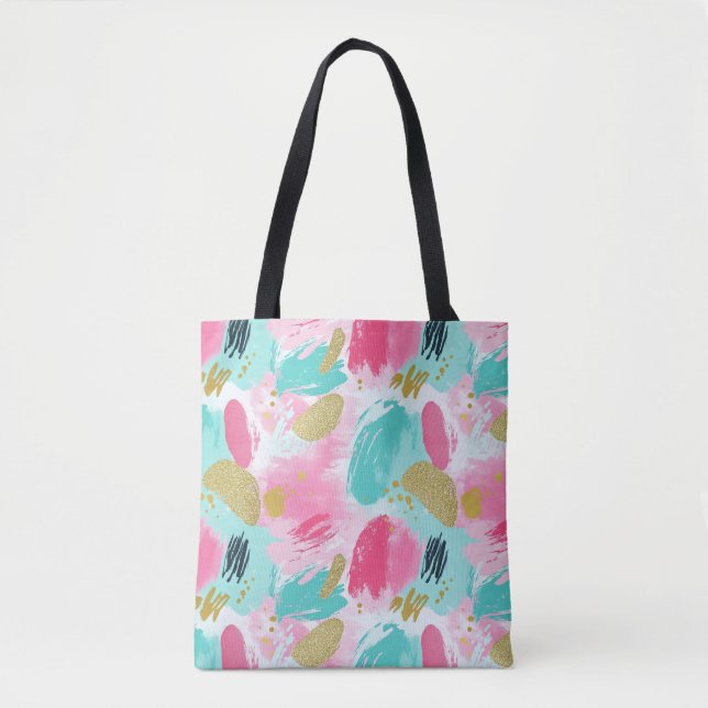 Tote Bag Rose Pâle Menthe Douce Or de Printemps Traits de P (Devant)