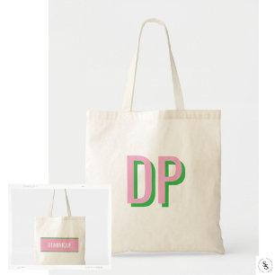 Tote Bag Rose Pâle + Monogramme Vert Demoiselle d'Honneur