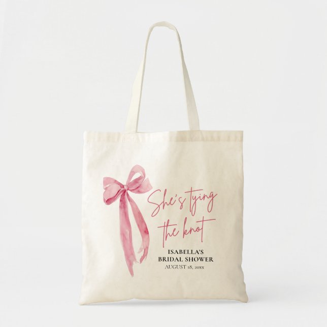 Tote Bag Rose Pâle Nœud Elle Se Marie Réception de Mariage (Devant)