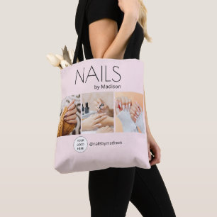 Tote Bag Rose Pâle Noir Moderne Minimaliste Ongles 3 Photo