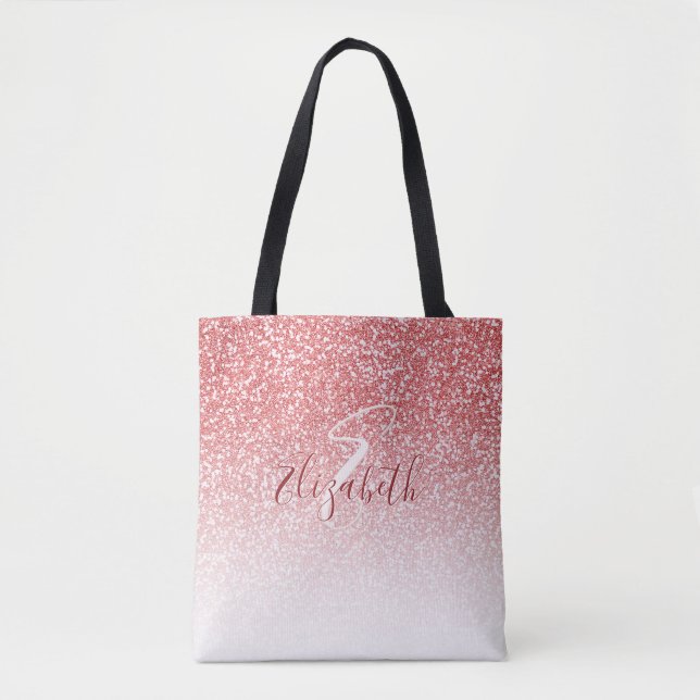 Tote Bag Rose Parties scintillant Or Ombre Moderne Monogram (Devant)