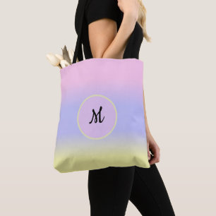 Tote Bag Rose pastel, bleu et jaune avec monogramme