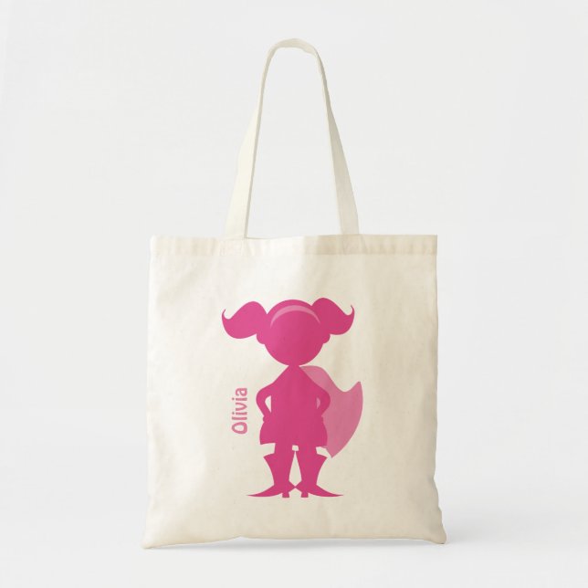 Tote Bag Rose personnalisé par silhouette de fille de super (Devant)