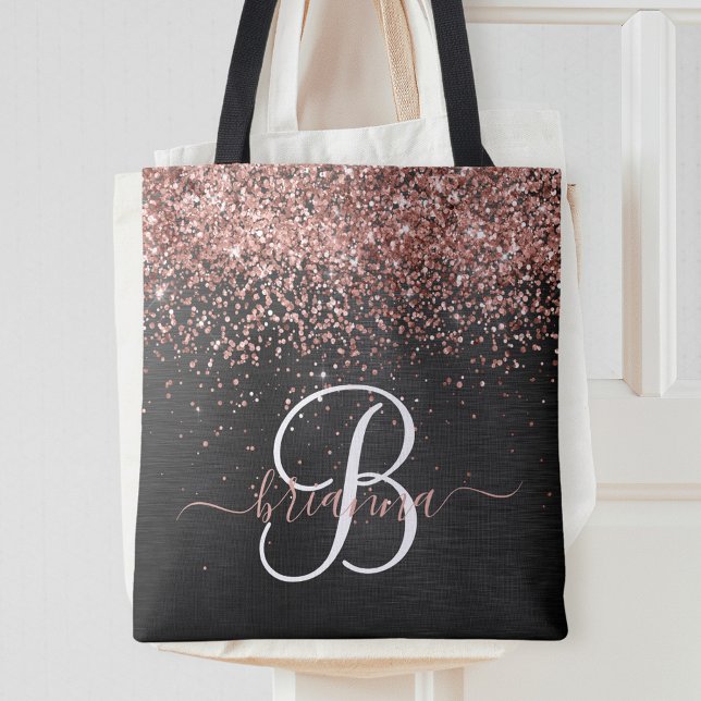 Tote Bag Rose personnalisé Parties scintillant or noir Étin (Créateur téléchargé)