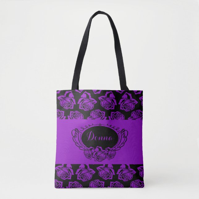 Tote Bag Rose pourpre et noir (Devant)