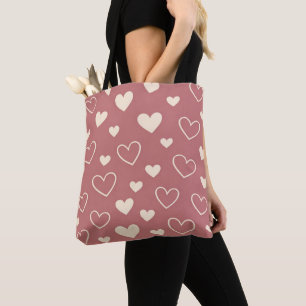 Tote Bag Rose Poussiéreuse Cœurs d'Ivoire 