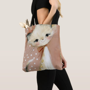 Tote Bag Rose Poussiéreux Mauve Terracotta Assourdi Chat Ca