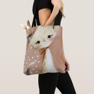 Tote Bag Rose Poussiéreux Mauve Terracotta Assourdi Chat Ca