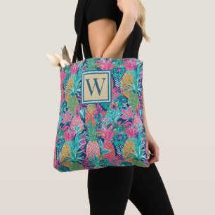 Tote Bag Rose Prépa Turquoise Bleu Marine Ananas Monogramme