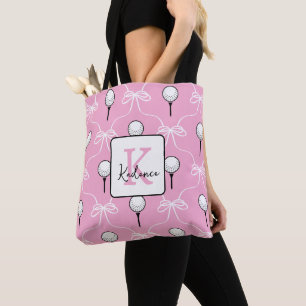 Tote Bag Rose Préparatoire Motif de Golf avec Monogramme Bl