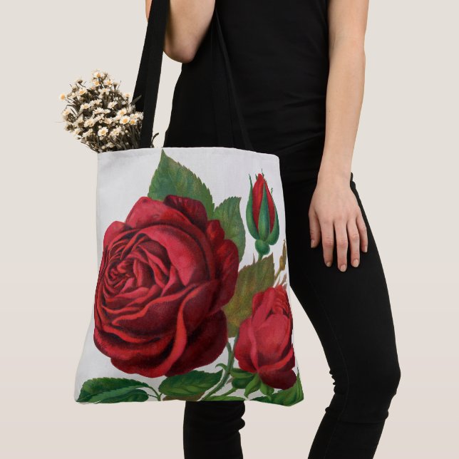 Tote Bag Rose Print Rochester Lithographing and Printing Co (De près)