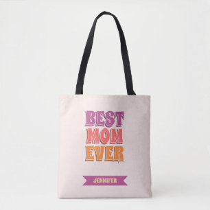 Tote Bag Rose Rétro Meilleure Maman Personnalisable Coloré