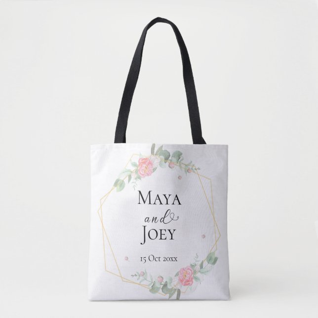 Tote Bag Rose romantique Mariage géométrique (Devant)