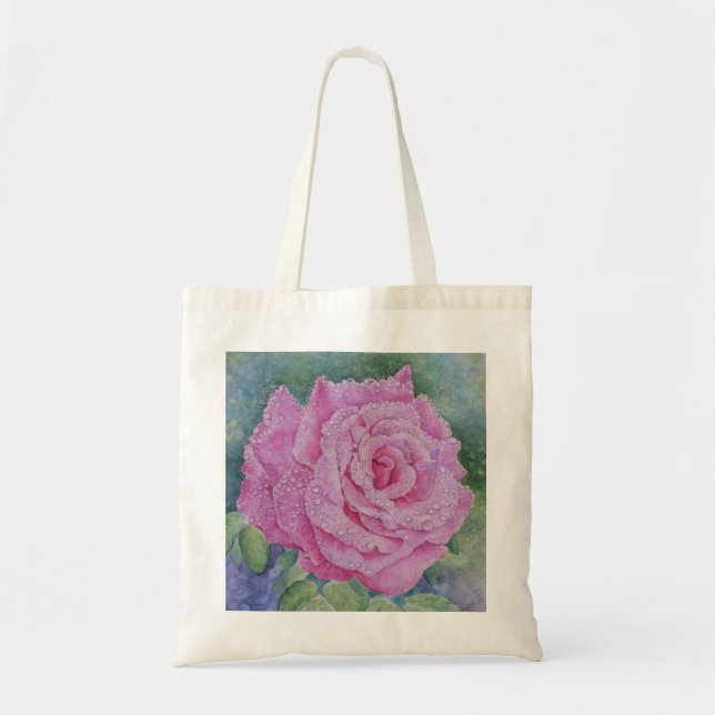 Tote Bag Rose rose avec gouttes de pluie  (Devant)