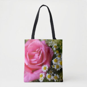 Tote Bag Rose rose chaud et marguerites blanches Photo