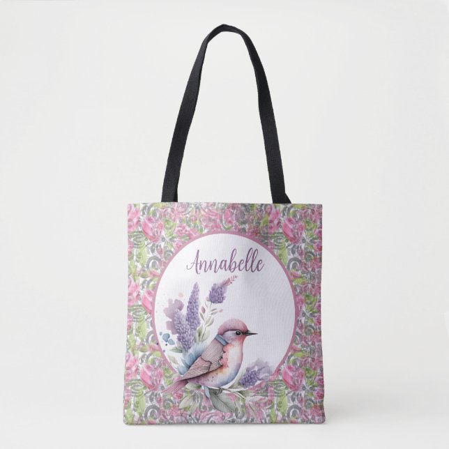 Tote Bag Rose rose floral défiler (Devant)