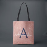 Tote Bag Rose Rose Or Marine Bleu étincelle Élégant Monogra<br><div class="desc">Blush Pink - Rose Gold et Navy Blue Faux Sparkle et Parties scintillant Elégant sac de livre de monogramme. Ce sac de livre peut être customisé pour inclure votre nom initial et prénom.</div>
