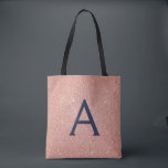 Tote Bag Rose Rose Or Marine Bleu étincelle Élégant Monogra<br><div class="desc">Blush Pink - Rose Gold et Navy Blue Faux Sparkle et Parties scintillant Elégant sac de livre de monogramme. Ce sac de livre peut être customisé pour inclure votre nom initial et prénom.</div>