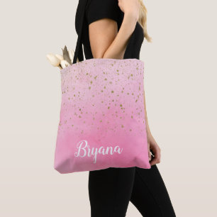 Tote Bag Rose rosé rose et or paillettes glamour chic scint