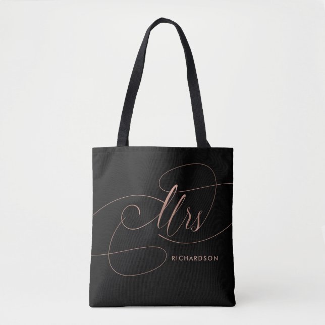 Tote Bag Rose rose sur Mme élégante noire de la (Devant)