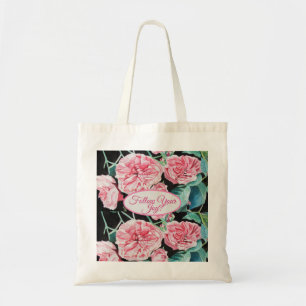 Tote Bag Rose Roses Roses Roses Fleurs Noires Chou rose Mot