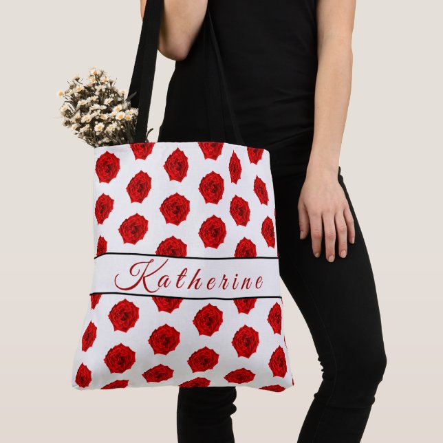 Tote Bag Rose rouge blanc personnalisé (De près)