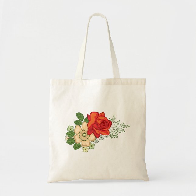 Tote Bag Rose rouge et marguerites (Devant)