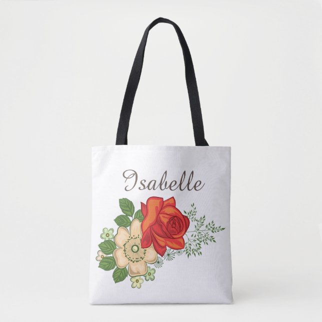 Tote Bag Rose rouge et marguerites (Devant)