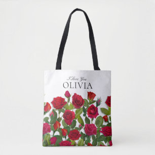 Tote Bag Rose Rouge Moderne Minimaliste Je T'Aime