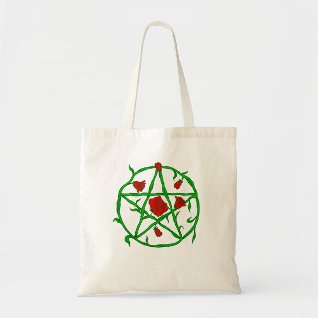 Tote Bag rose rouge pentagram goth gothique wiccan (Devant)