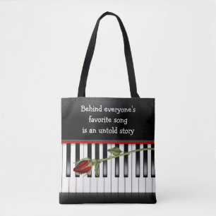 Tote Bag rose rouge sur clavier de piano