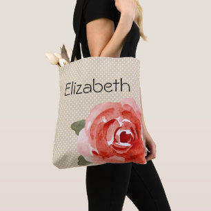 Tote Bag Rose rouge sur Pois blanc et ivoire