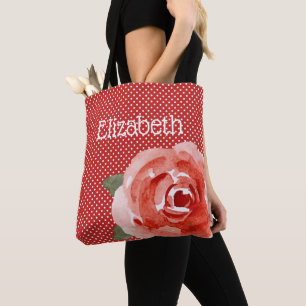 Tote Bag Rose rouge sur Pois rouges et blancs